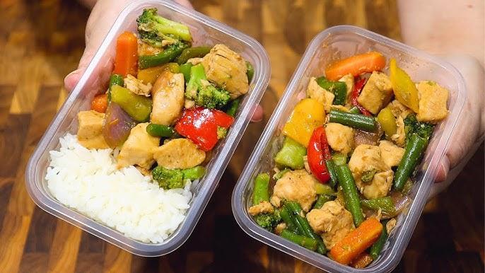 Meal prep containers with healthy food.